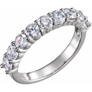 14K White Gold Round 3.4 Mm Polished 1 1/3 Ctw Natural Diamond Anniversary Band Size 7