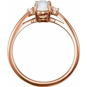 14K Rose Gold Oval 6 X 4 Mm Polished Natural Rainbow Moonstone And .06 Ctw Natural Diamond Ring Size 7