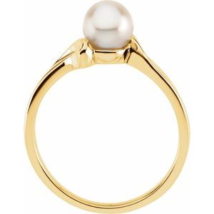 14K Yellow Gold Cultured White Akoya Pearl Pearl 5.5 Mm Polished Cultured White Akoya Pearl Ring Size 6