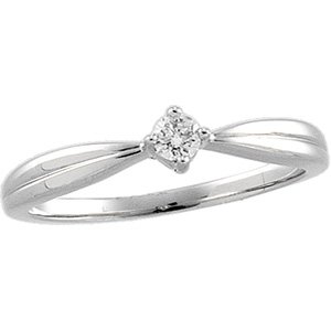 14K White Gold Round 3 Mm Polished 1/10 Ct Diamond Ring Size 6