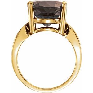 14K Yellow Gold Oval 16 X 12 Mm Polished Natural Smoky Quartz Ring Size 7