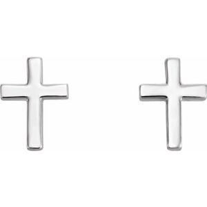 14K White Gold 6 X 4 Mm Pair Friction Backs Included Polished Cross Earrings