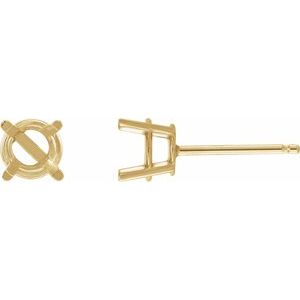 14K Yellow Gold Round Shape 2.5 Mm Natural Emerald 4-Prong Stud Earrings