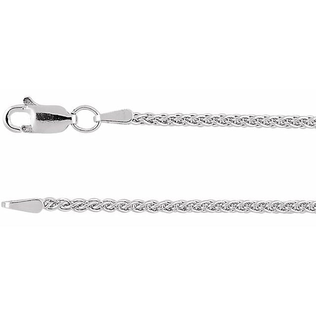 Rhodium-Plated Sterling Silver Wheat 1.8 Mm 18 In Lobster Clasp Polished Wheat Chain