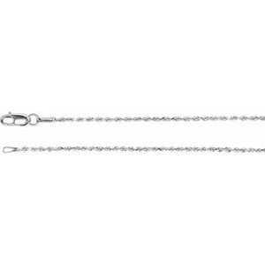 Rhodium-Plated Sterling Silver Lobster Clasp Diamond-Cut Rope Chain, Length: 18 In, Width: 1.3 Mm