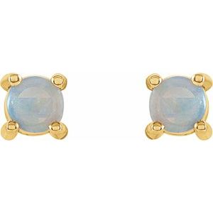 14K Yellow Gold Round Shape 4 Mm Natural Opal Cabochon 4-Prong Earrings
