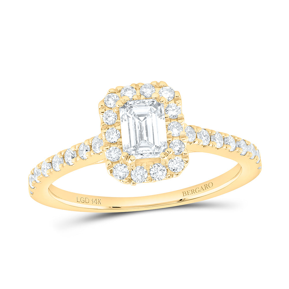14K Yellow Or White Gold 1 Cttw Lab Grown Diamond 1/2 Cttw Center Emerald Engagement Ring
