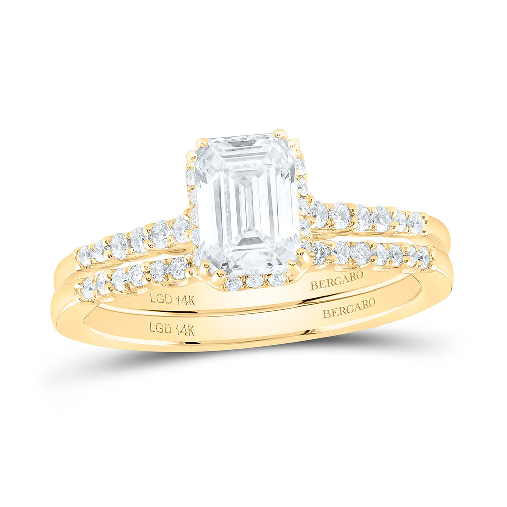 14K Yellow Or White Gold 1 3/8 Cttw Lab Grown Diamond 1 Cttw Center Emerald Bridal Set