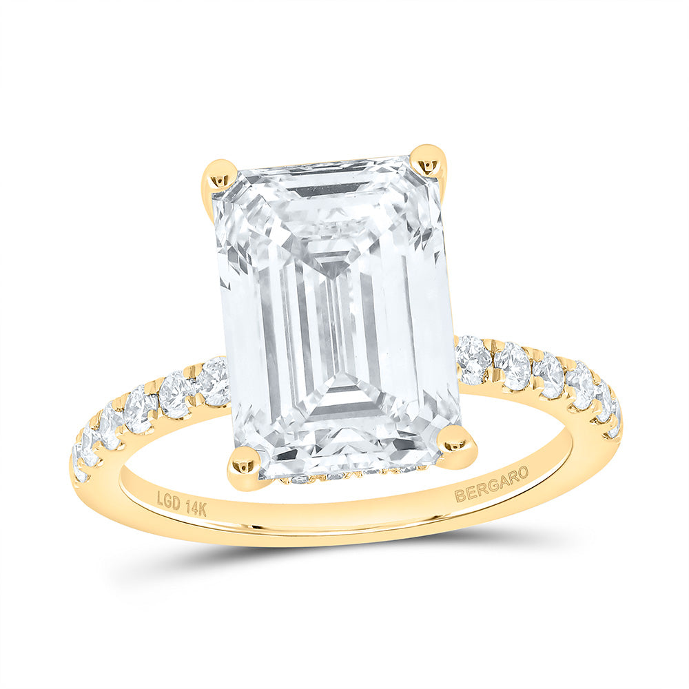 14K Yellow Or White Gold 5 1/2 Cttw Lab Grown Diamond 5 Cttw Center Emerald Engagement Ring