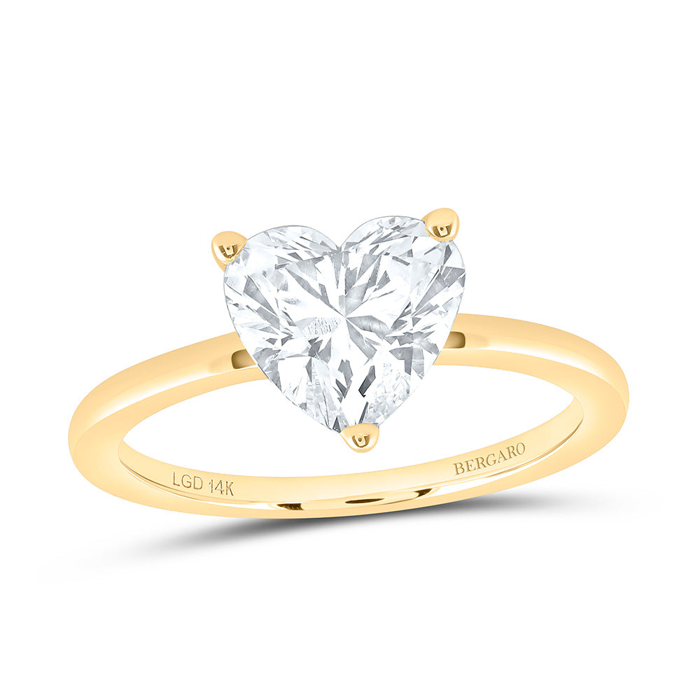 14K Yellow Or White Gold 2 Cttw Lab Grown Diamond Heart Solitaire Ring
