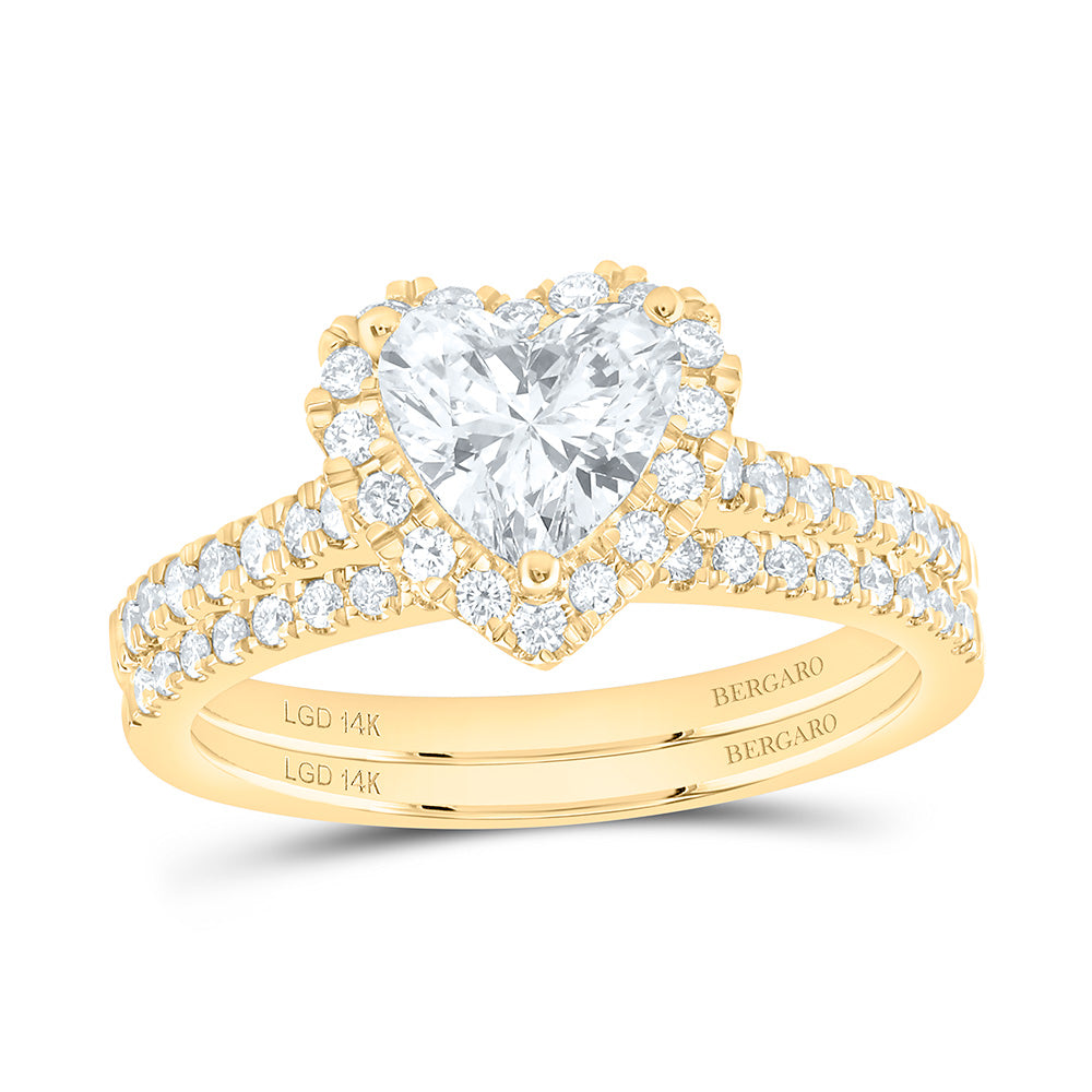 14K Yellow Or White Gold 1 1/2 Cttw Lab Grown Diamond 1 Cttw Center Heart Bridal Set