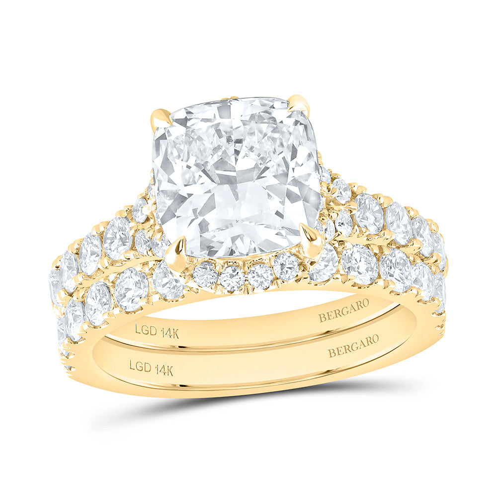 14K Yellow Or White Gold 4 1/2 Cttw Lab Grown Diamond 3 Cttw Center Cushion Bridal Set