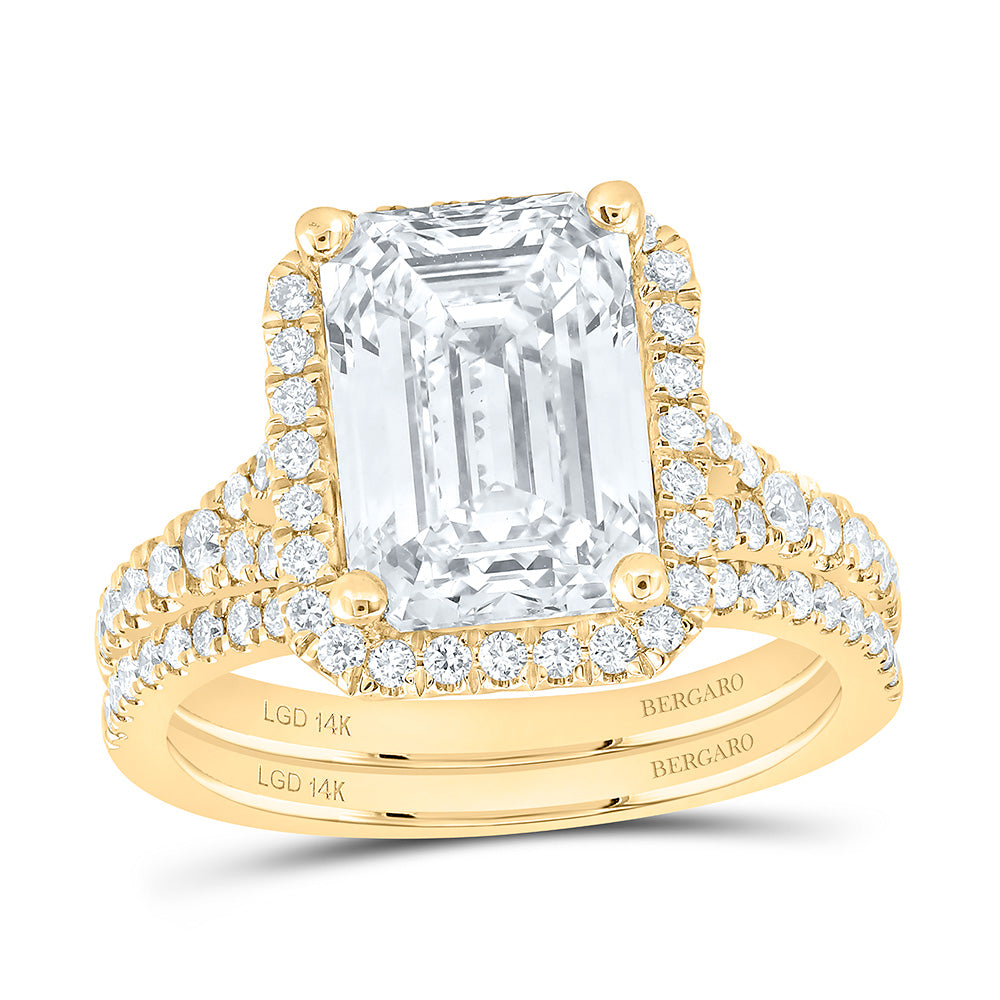 14K Yellow Or White Gold 4 3/4 Cttw Lab Grown Diamond 4 Cttw Center Emerald Bridal Set