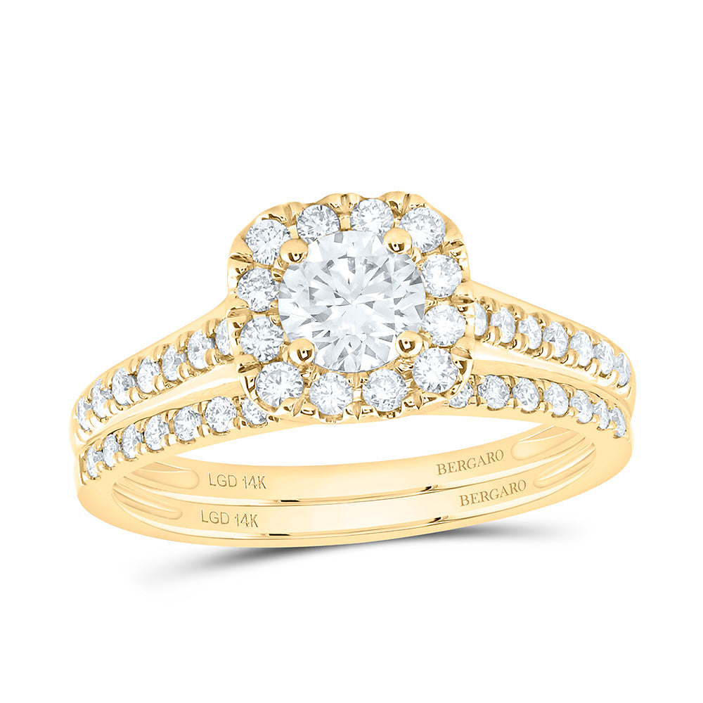 14K Yellow Or White Gold 1 Cttw Lab Grown Diamond 1/2 Cttw Center Round Cushion Bridal Set