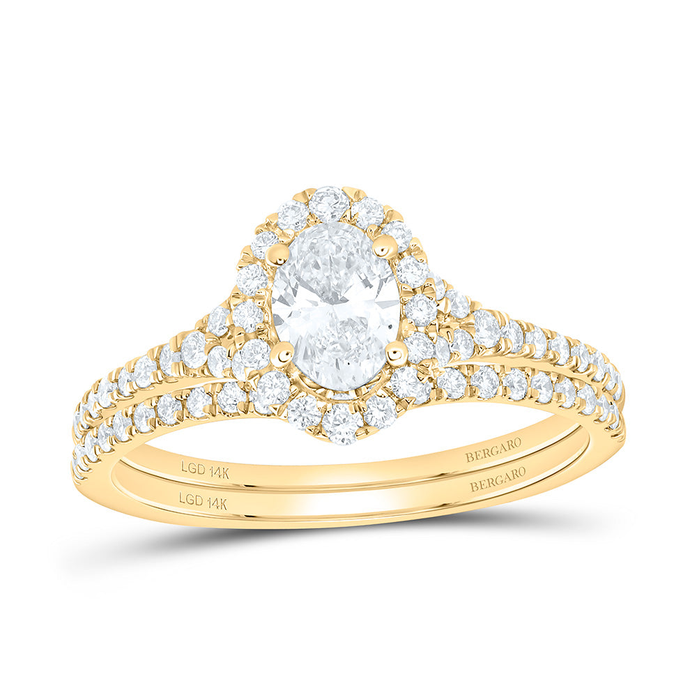 14K Yellow Or White Gold 1 Cttw Lab Grown Diamond 1/2 Cttw Center Oval Single Halo Bridal Set