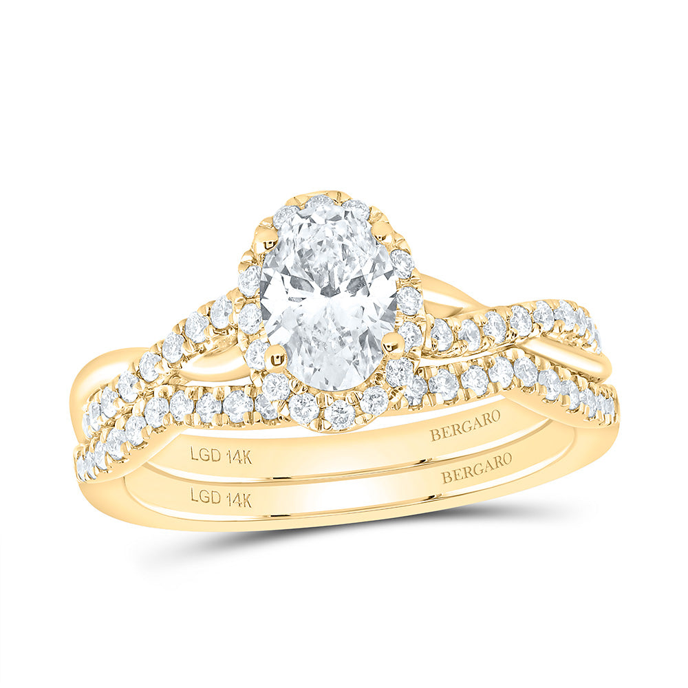 14K Yellow Or White Gold 1 Cttw Lab Grown Diamond 3/4 Cttw Center Oval Single Halo Bridal Set