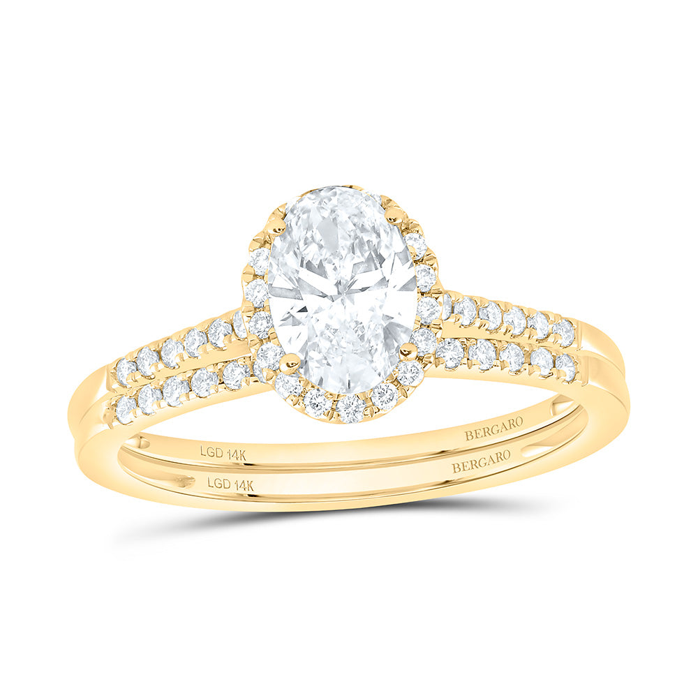 14K Yellow Or White Gold 1 Cttw Lab Grown Diamond 3/4 Cttw Center Oval Single Halo Bridal Set