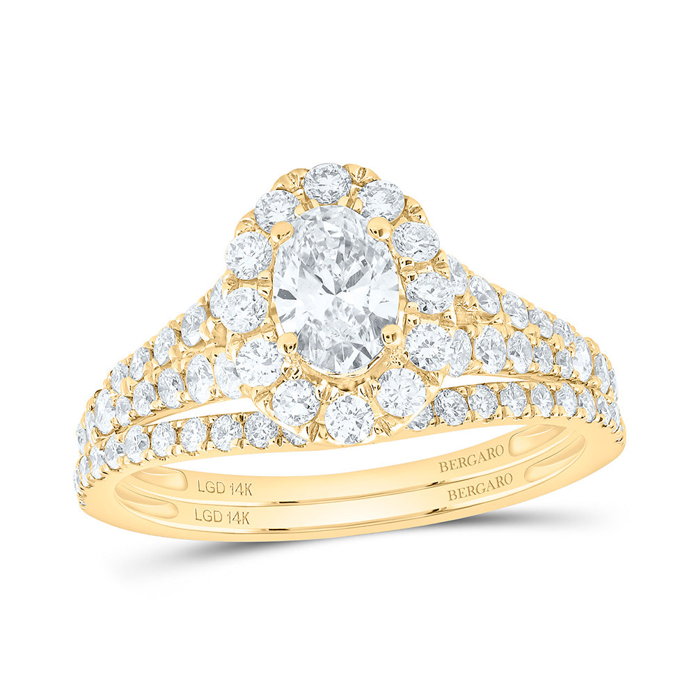 14K Yellow Or White Gold 1 1/2 Cttw Lab Grown Diamond 1/2 Cttw Center Oval Single Halo Bridal Set