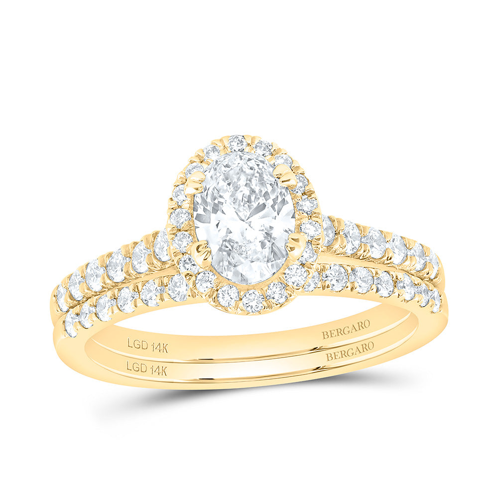 14K Yellow Or White Gold 1 1/3 Cttw Lab Grown Diamond 3/4 Cttw Center Oval Single Halo Bridal Set