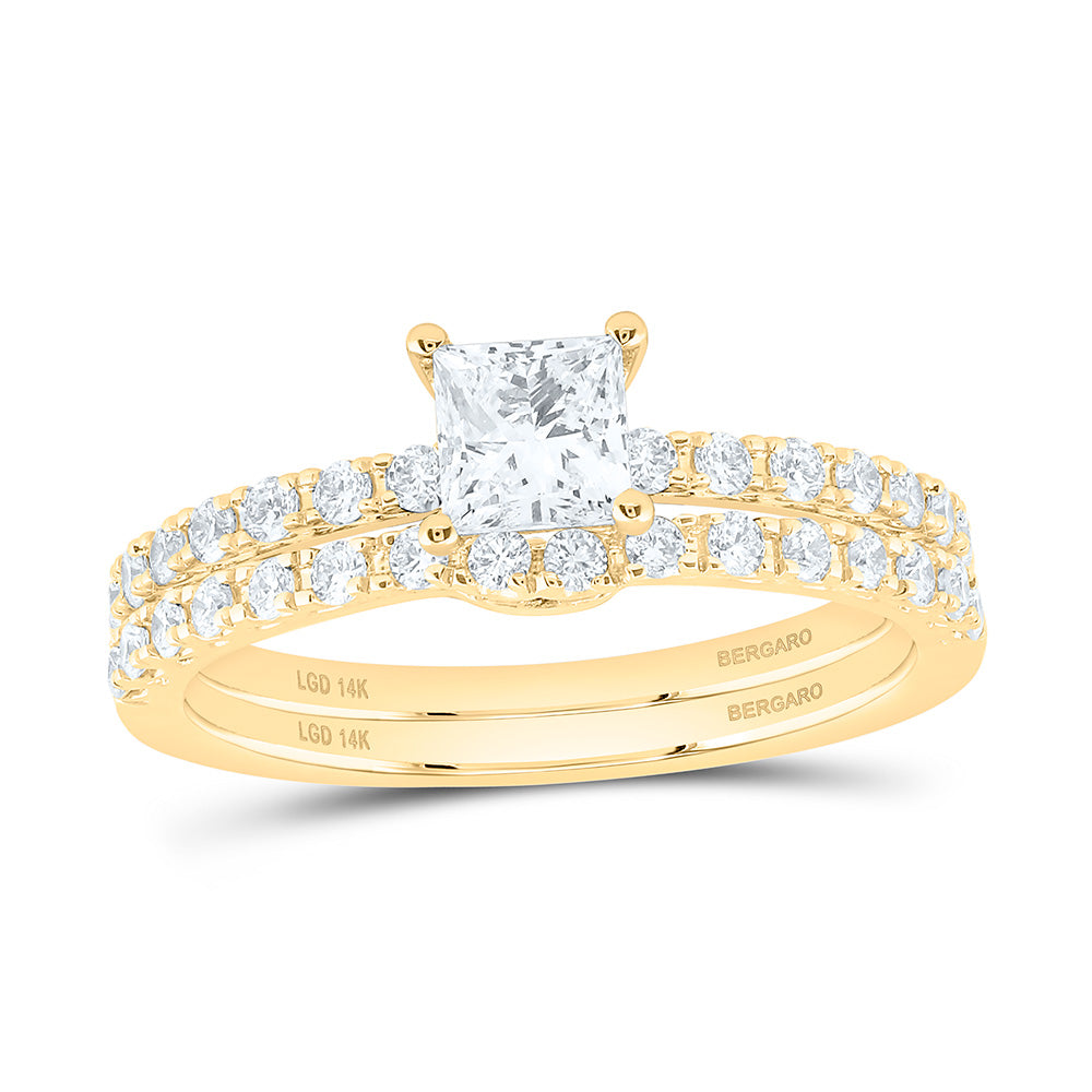 14K Yellow Or White Gold 1 Cttw Lab Grown Diamond 1/2 Cttw Center Princess Bridal Set