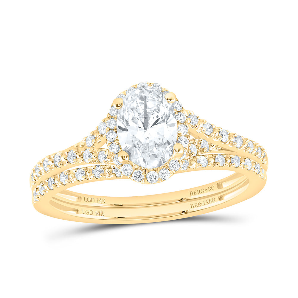 14K Yellow Or White Gold 1 Cttw Lab Grown Diamond 3/4 Cttw Center Oval Single Halo Bridal Set