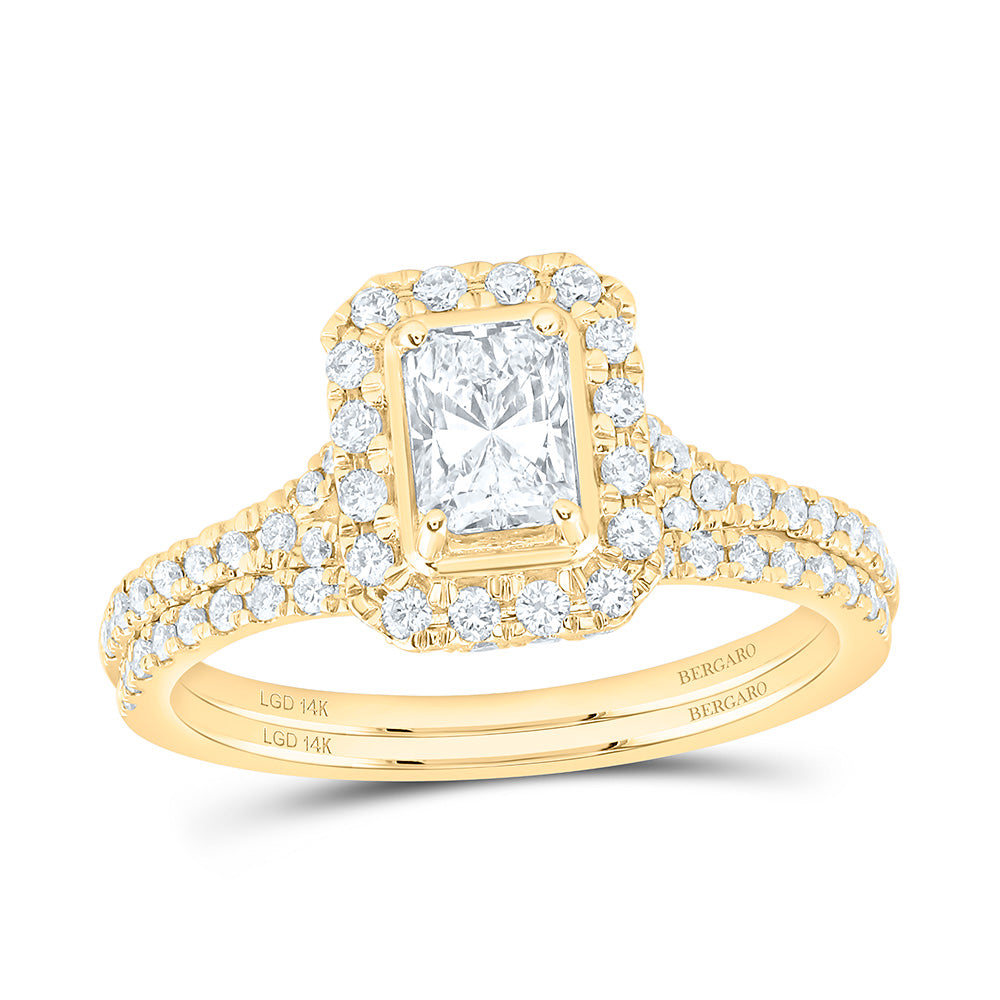 14K Yellow Or White Gold 1 Cttw Lab Grown Diamond 1/2 Cttw Center Radiant Single Halo Bridal Set