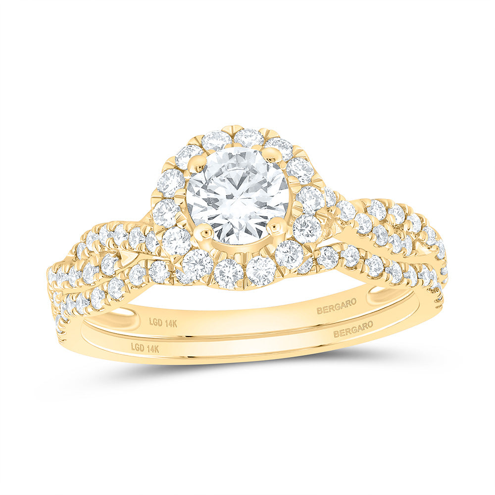 14K Yellow Or White Gold 1 Cttw Lab Grown Diamond 1/2 Cttw Center Round Single Halo Bridal Set