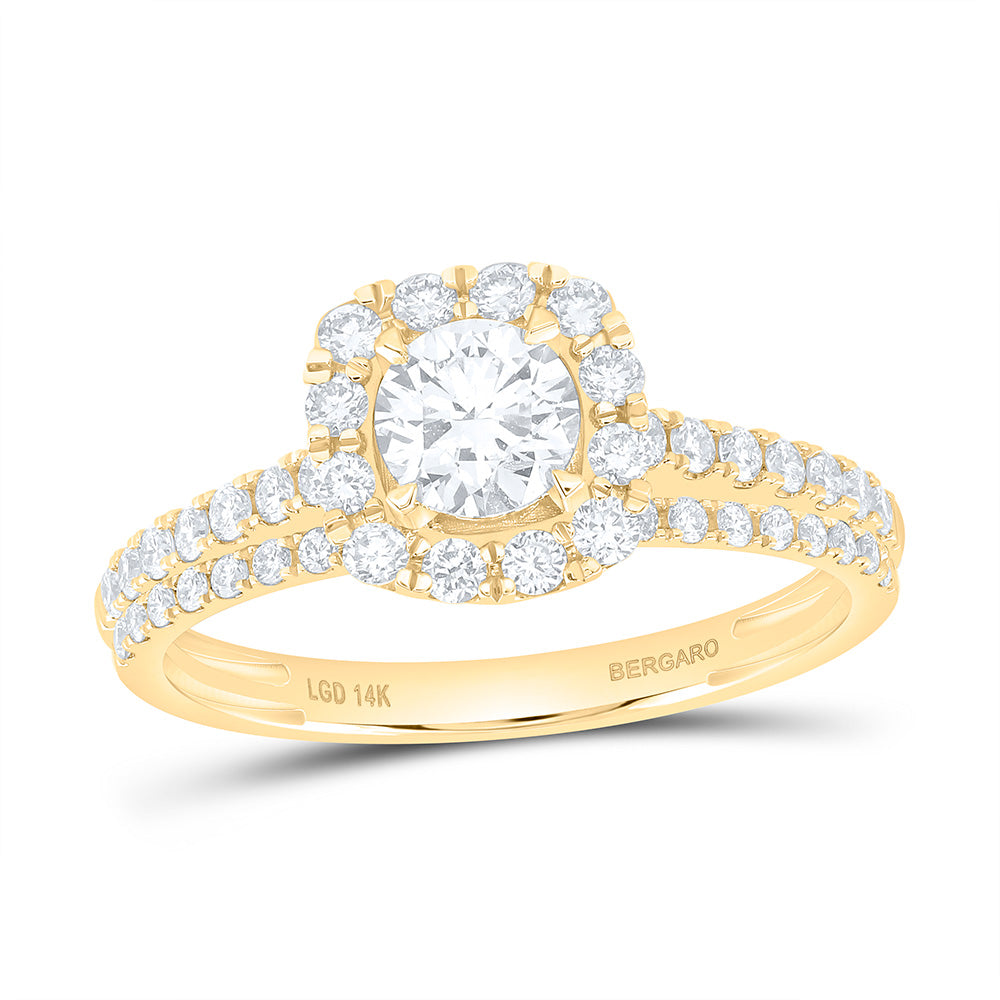 14K Yellow Or White Gold 1 Cttw Lab Grown Diamond 1/2 Cttw Center Round Cushion Single Halo Bridal Set