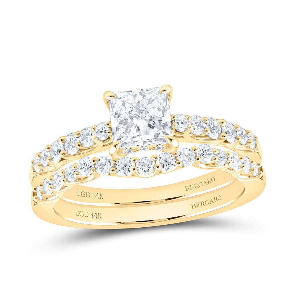 14K Yellow Or White Gold 1 1/4 Cttw Lab Grown Diamond 3/4 Cttw Center Princess Bridal Set