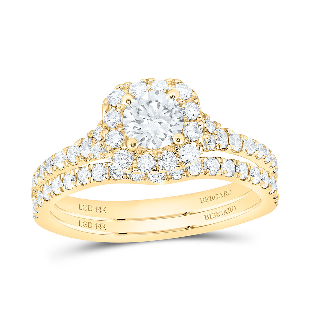 14K Yellow Or White Gold 1 1/4 Cttw Lab Grown Diamond 1/2 Cttw Center Round Cushion Single Halo Bridal Set