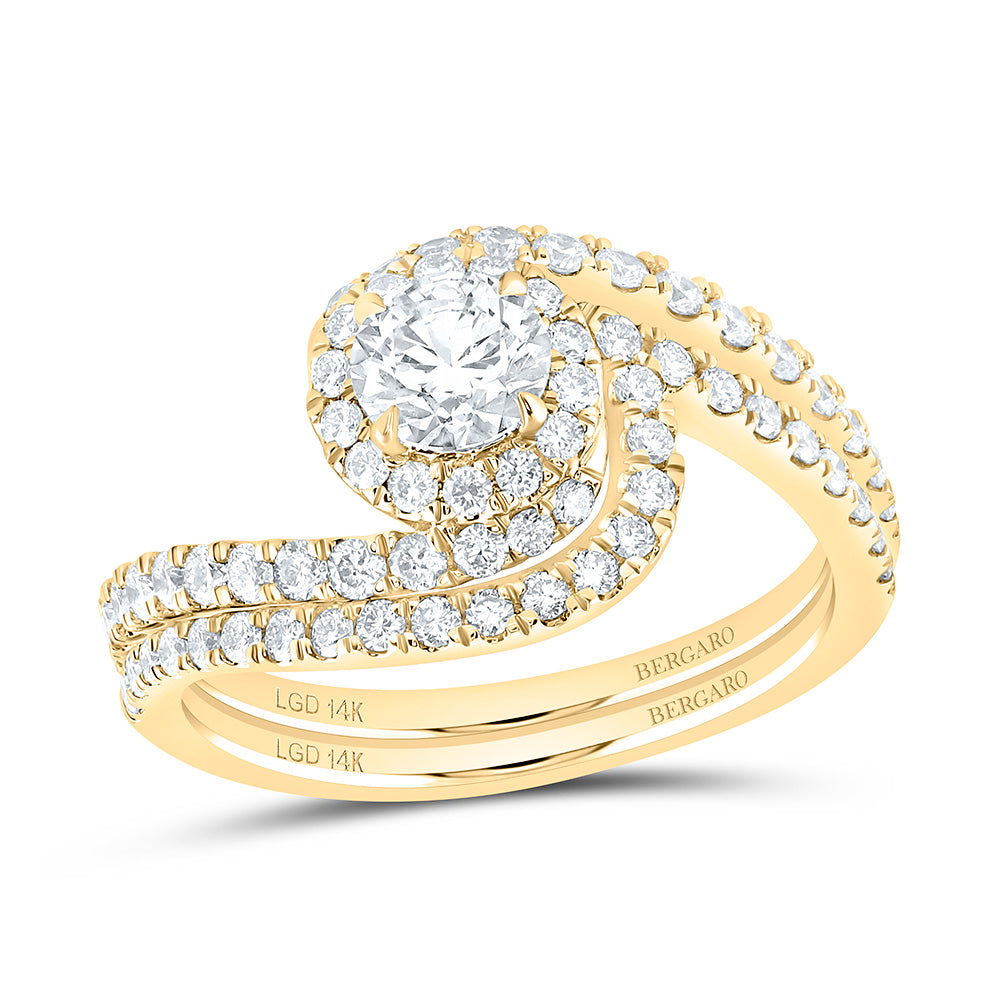 14K Yellow Or White Gold 1 1/4 Cttw Lab Grown Diamond 1/2 Cttw Center Round Single Halo Bridal Set