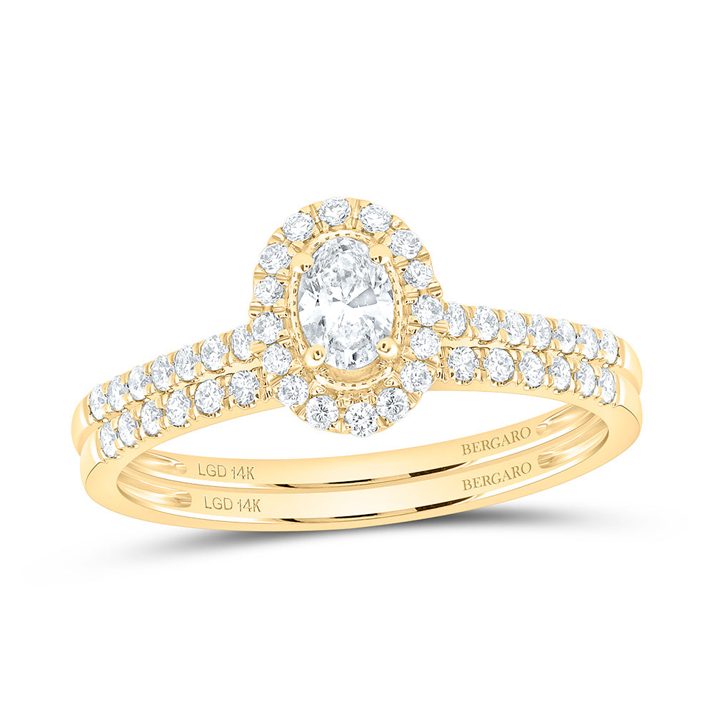 14K Yellow Or White Gold 1/2 Cttw Lab Grown Diamond 1/5 Cttw Center Oval Single Halo Bridal Set
