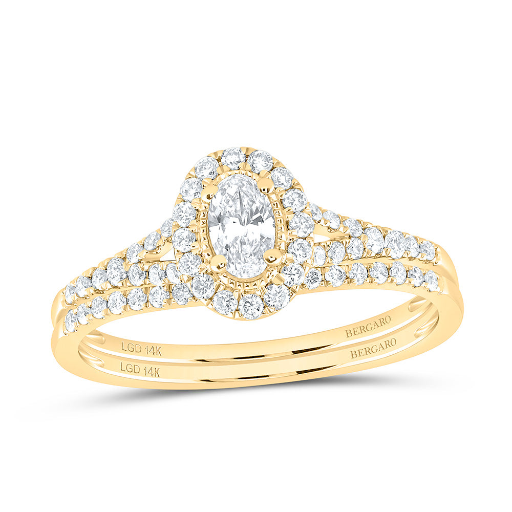 14K Yellow Or White Gold 1/2 Cttw Lab Grown Diamond 1/5 Cttw Center Oval Single Halo Bridal Set