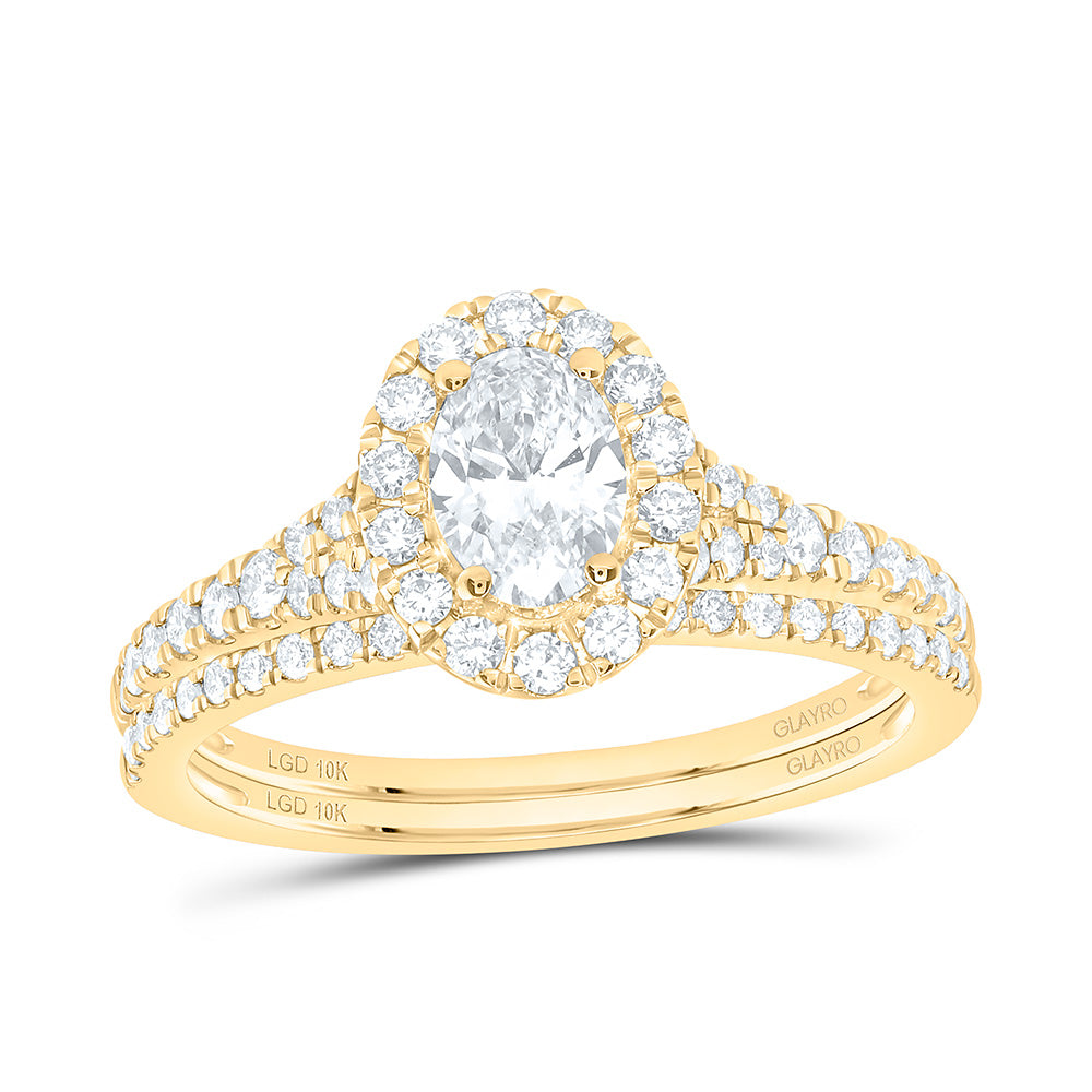 10K Yellow Or White Gold 1 Cttw Lab Grown Diamond 1/2 Cttw Center Oval Single Halo Bridal Set