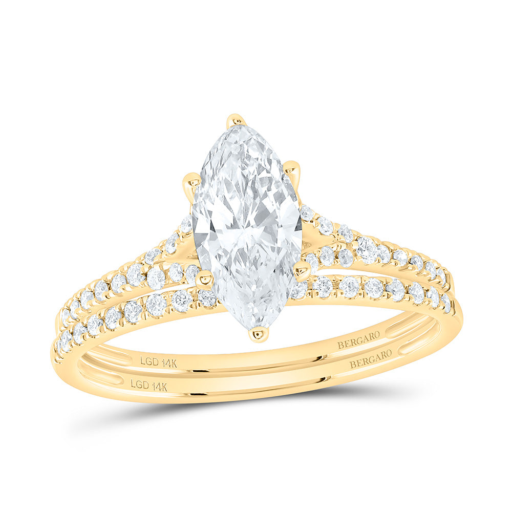 14K Yellow Or White Gold 1 1/4 Cttw Lab Grown Diamond 1 Cttw Center Marquise Bridal Set