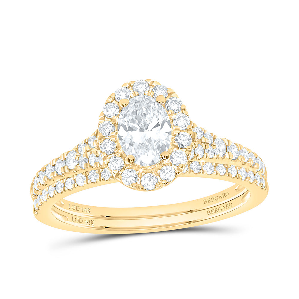 14K Yellow Or White Gold 1 Cttw Lab Grown Diamond 1/2 Cttw Center Oval Single Halo Bridal Set