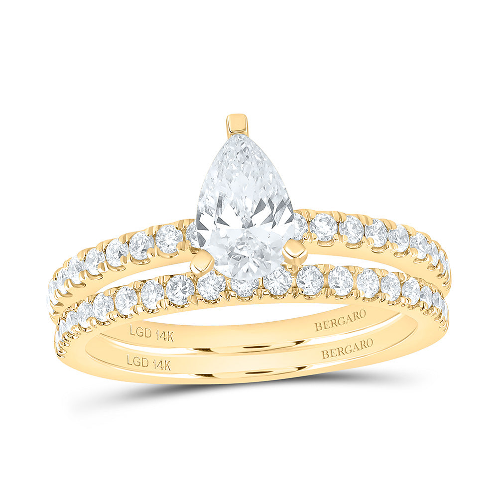 14K Yellow Or White Gold 1 1/4 Cttw Lab Grown Diamond 3/4 Cttw Center Pear Bridal Set