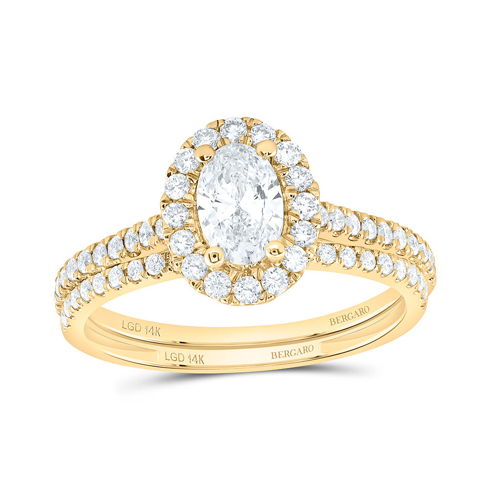 14K Yellow Or White Gold 1 Cttw Lab Grown Diamond 1/2 Cttw Center Oval Single Halo Bridal Set