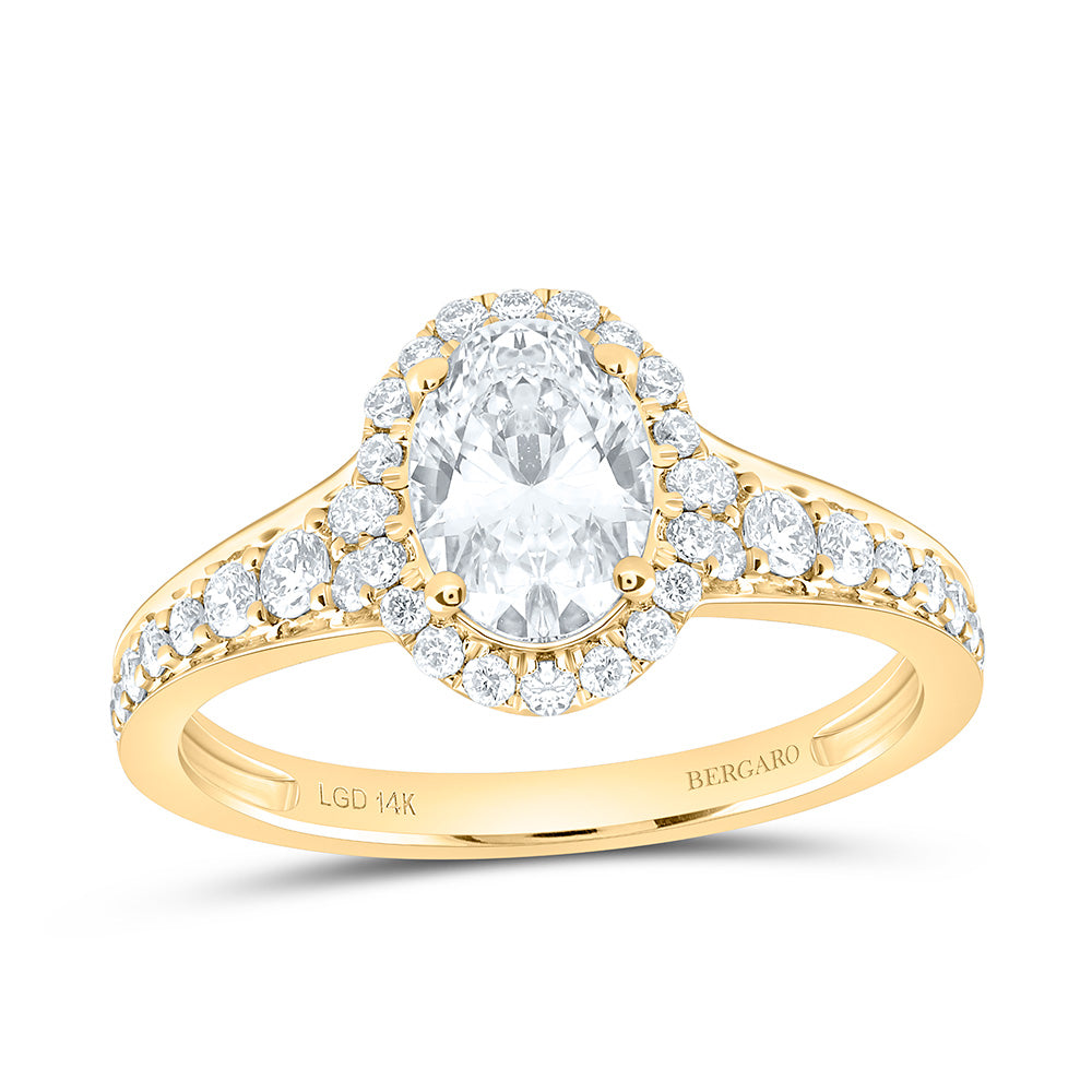 14K Yellow Or White Gold 1 1/2 Cttw Lab Grown Diamond 1 Cttw Center Oval Single Halo Engagement Ring