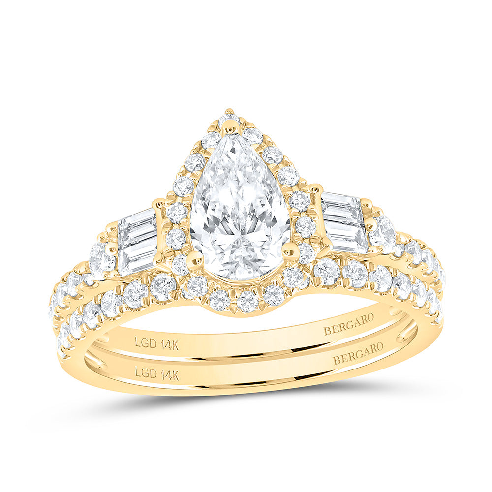 14K Yellow Or White Gold 1 1/2 Cttw Lab Grown Diamond 3/4 Cttw Center Pear Single Halo Bridal Set
