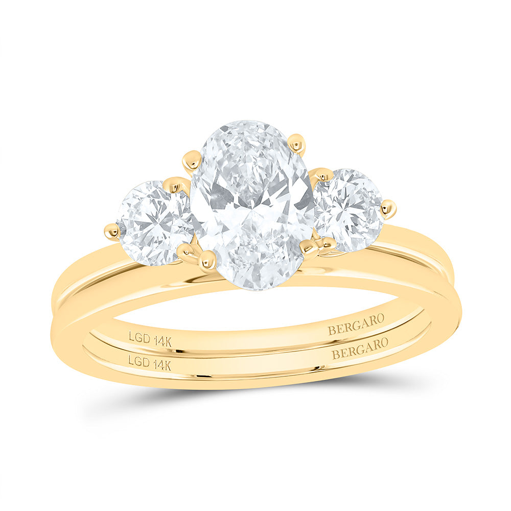 14K Yellow Or White Gold 1 1/2 Cttw Lab Grown Diamond 1 Cttw Center Oval, 1/4 Cttw Round Oval Bridal Set