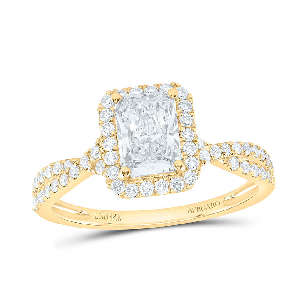 14K Yellow Or White Gold 1 1/2 Cttw Lab Grown Diamond 1 Cttw Center Radiant Single Halo Engagement Ring