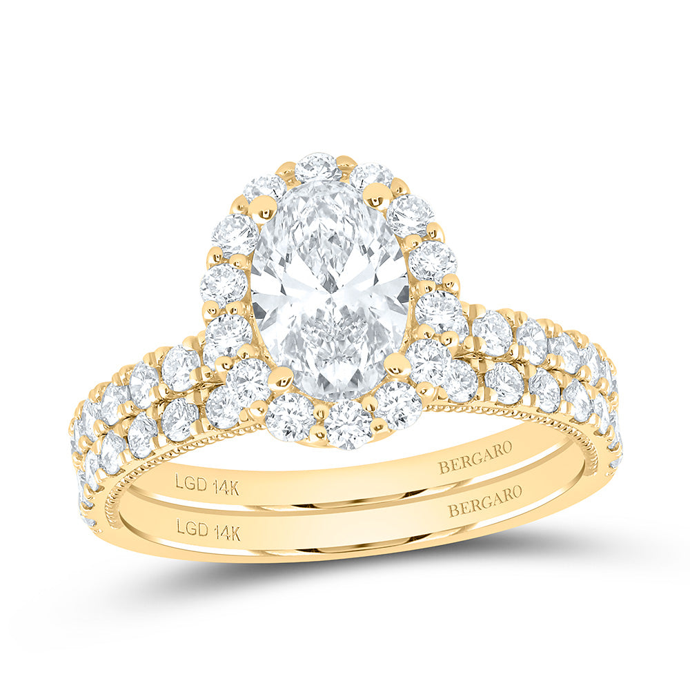 14K Yellow Or White Gold 2 Cttw Lab Grown Diamond 1 Cttw Center Oval Single Halo Bridal Set