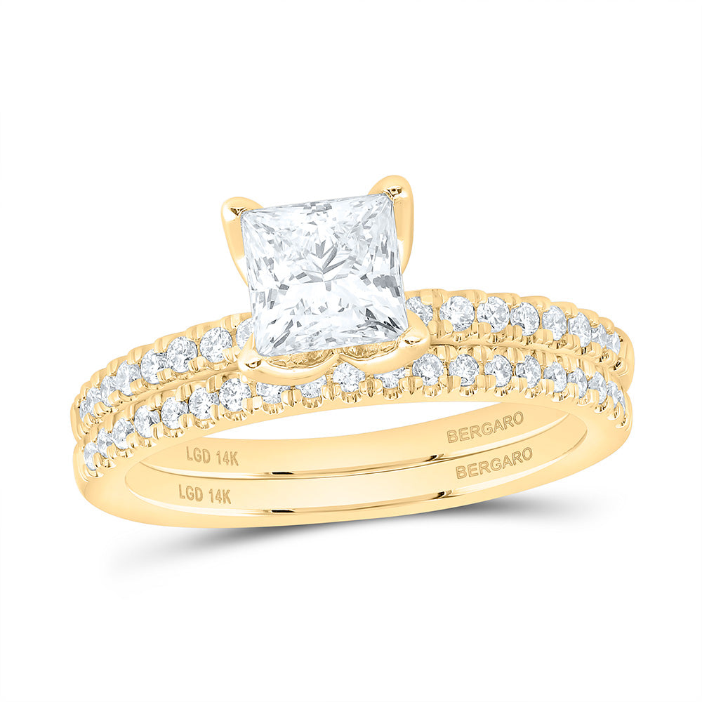 14K Yellow Or White Gold 1 3/8 Cttw Lab Grown Diamond 1 Cttw Center Princess Bridal Set