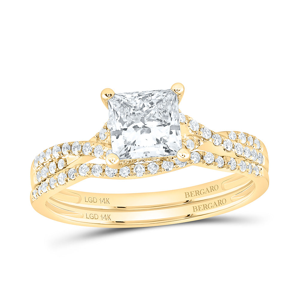 14K Yellow Or White Gold 1 1/4 Cttw Lab Grown Diamond 1 Cttw Center Princess Bridal Set