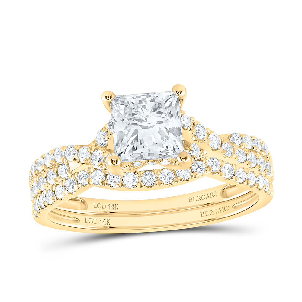 14K Yellow Or White Gold 1 1/2 Cttw Lab Grown Diamond 1 Cttw Center Princess Bridal Set