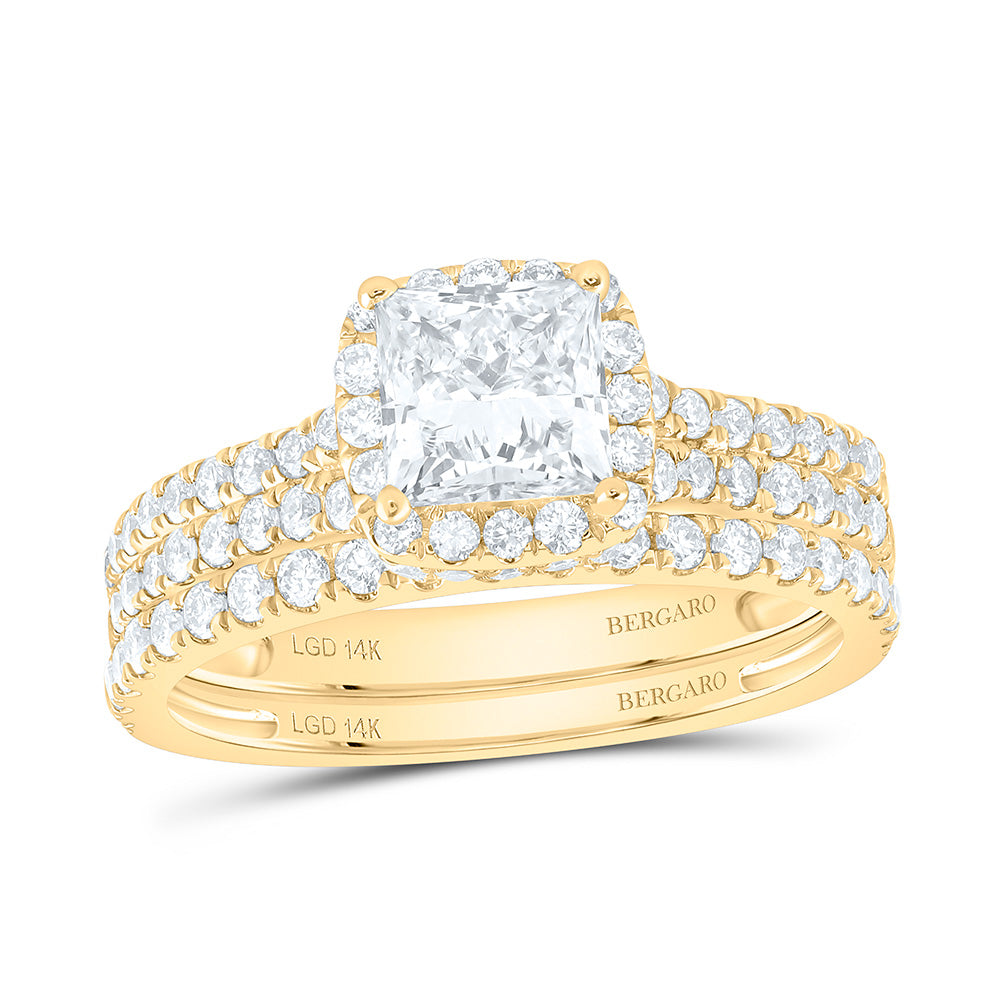 14K Yellow Or White Gold 2 Cttw Lab Grown Diamond 1 Cttw Center Princess Single Halo Bridal Set