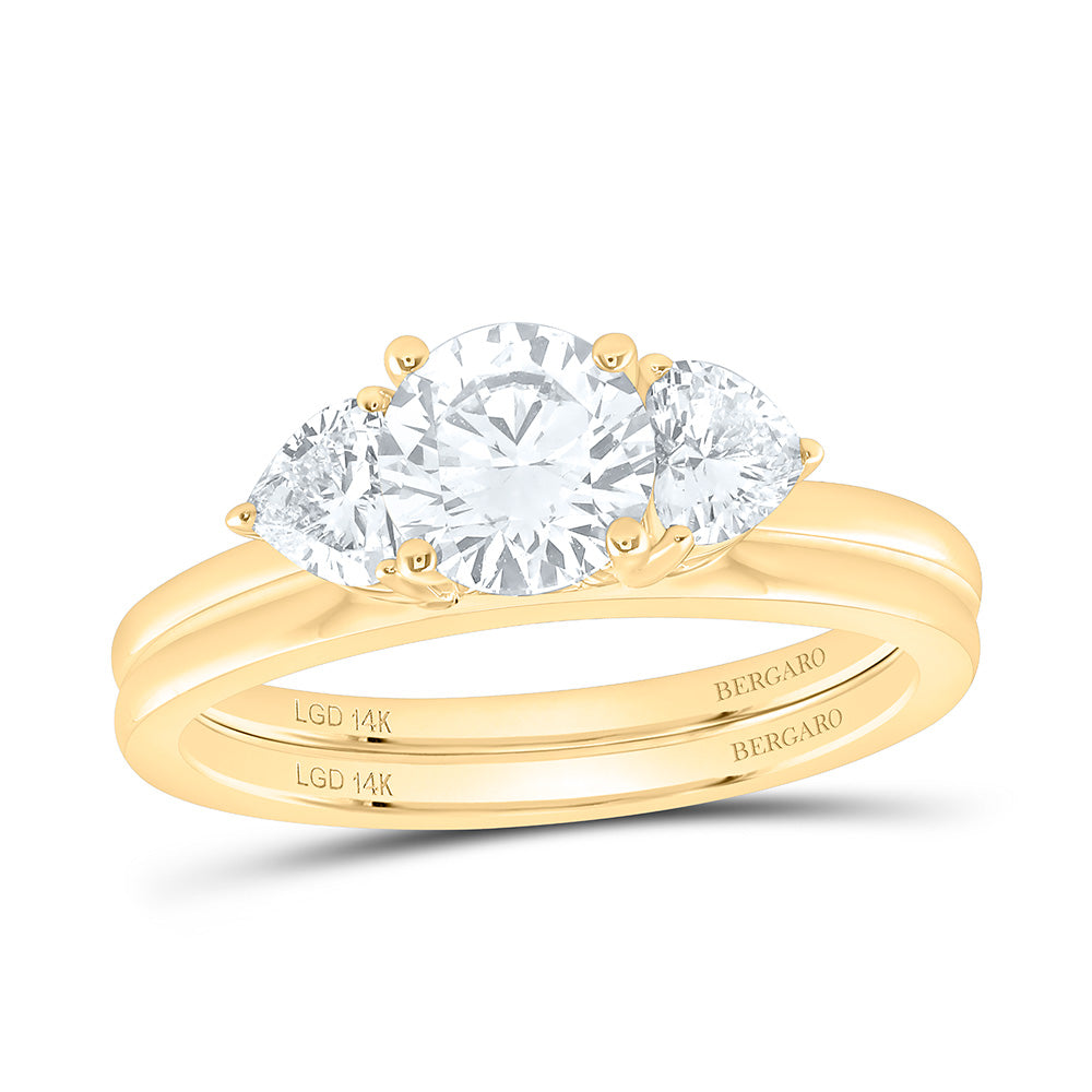 14K Yellow Or White Gold 1 1/2 Cttw Lab Grown Diamond 1 Cttw Center Round, 1/4 Cttw Heart Bridal Set