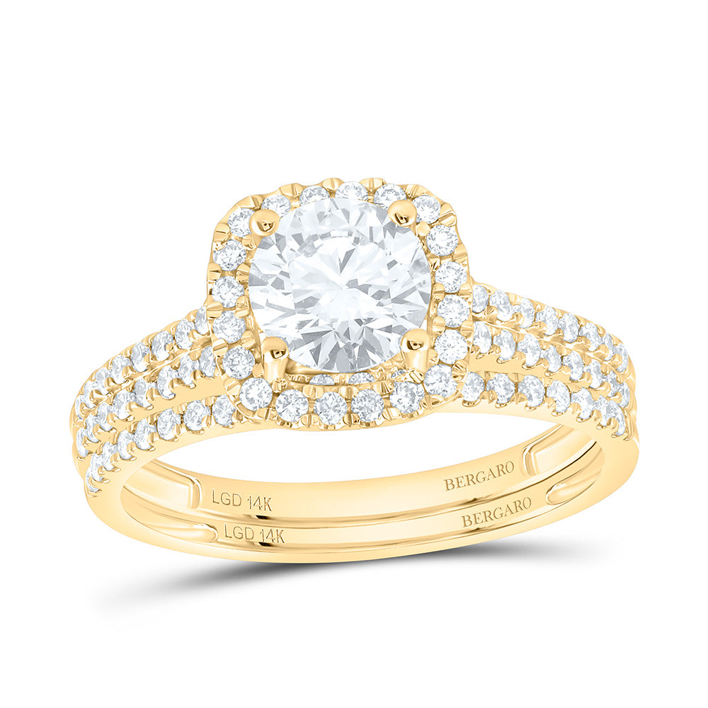 14K Yellow Or White Gold 1 1/2 Cttw Lab Grown Diamond 1 Cttw Center Round Cushion Single Halo Bridal Set