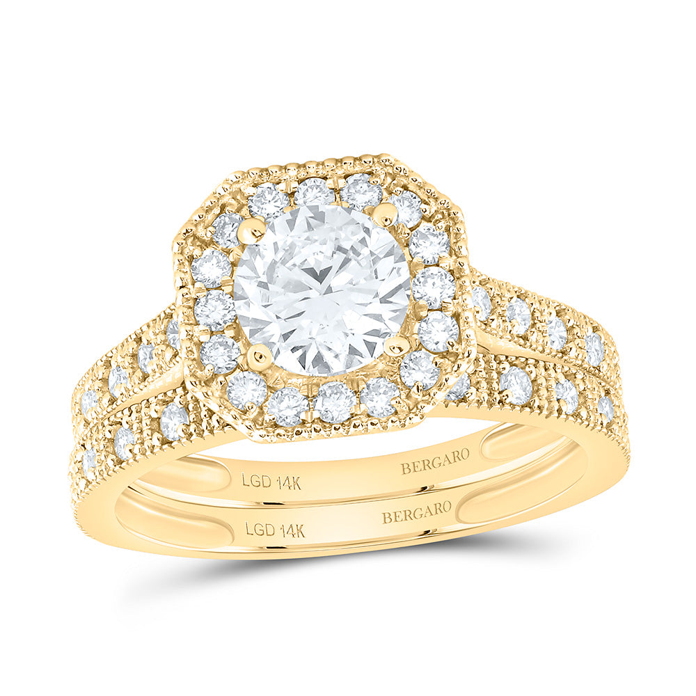 14K Yellow Or White Gold 1 1/2 Cttw Lab Grown Diamond 1 Cttw Center Round Octagon Single Halo Bridal Set